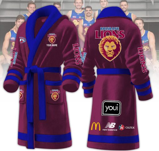 Brisbane Lions Custom Name New Version Fleece Bathrobe