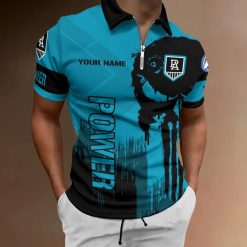 Port Adelaide Power Custom Name New Style Skull Zipper Polo Shirt