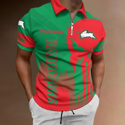 South Sydney Rabbitohs Custom Name New Style Skull Zipper Polo Shirt