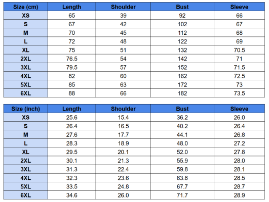 Hoodie Size Chart 