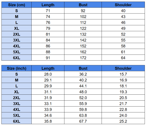 Polo Shirt Size Chart 