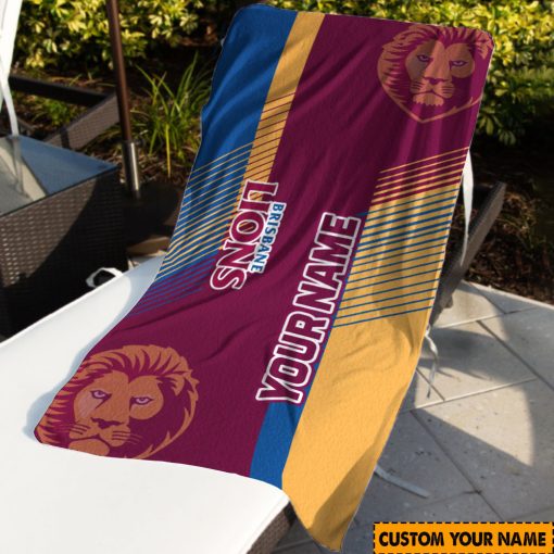 AFL Brisbane Lions Custom Name Gift For Fans Beach Towel