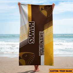 AFL Hawthorn Hawks Custom Name Gift For Fans Beach Towel