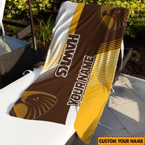 AFL Hawthorn Hawks Custom Name Gift For Fans Beach Towel