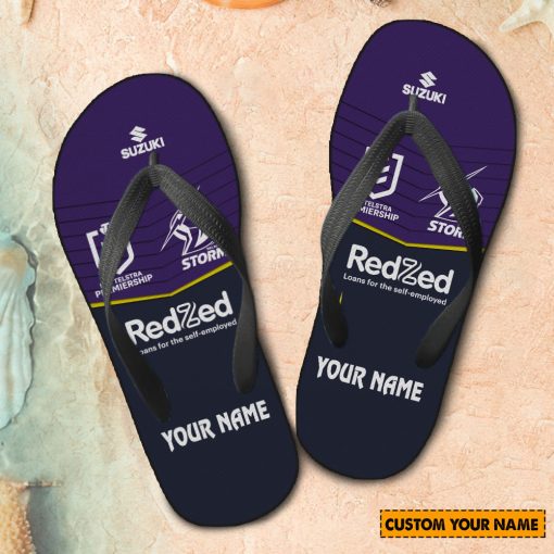NRL Melbourne Storm Custom Name 2024 Home Jersey Flip Flops
