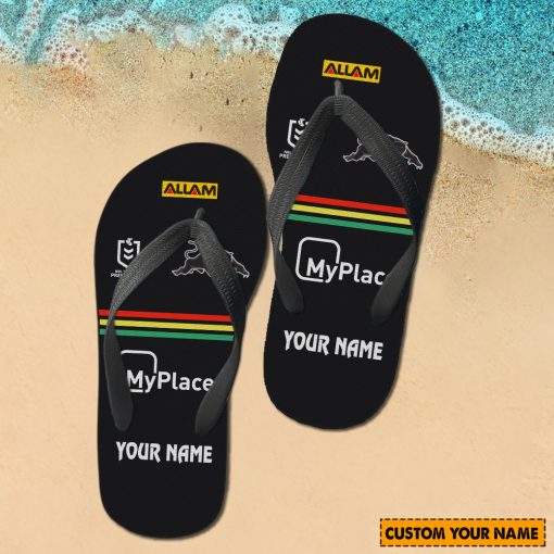NRL Penrith Panthers Custom Name 2024 Home Jersey Flip Flops