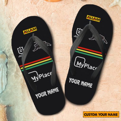 NRL Penrith Panthers Custom Name 2024 Home Jersey Flip Flops
