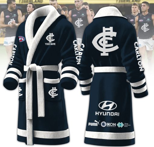 AFL Carlton Blues Custom Name New Version Fleece Bathrobe