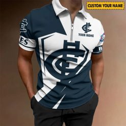 AFL Carlton Blues Custom Name Special Edition Zipper Polo Shirt