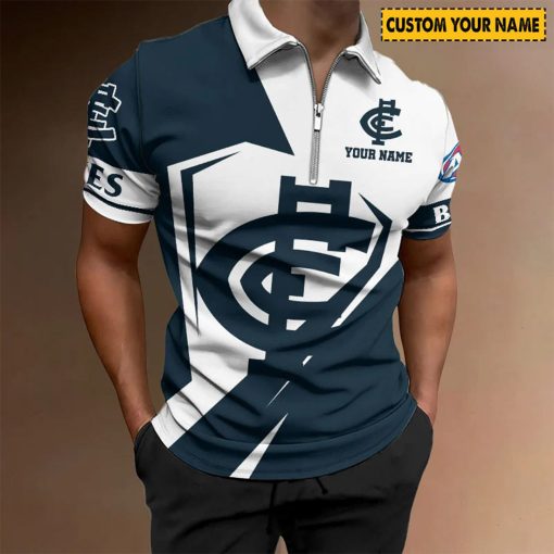 AFL Carlton Blues Custom Name Special Edition Zipper Polo Shirt