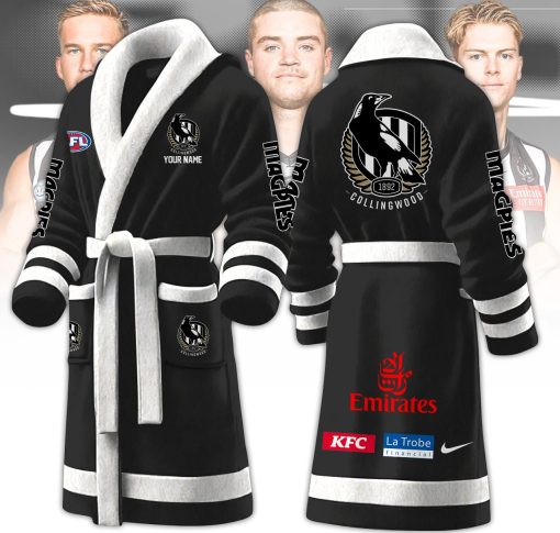 AFL Collingwood Magpies Custom Name New Version Fleece Bathrobe