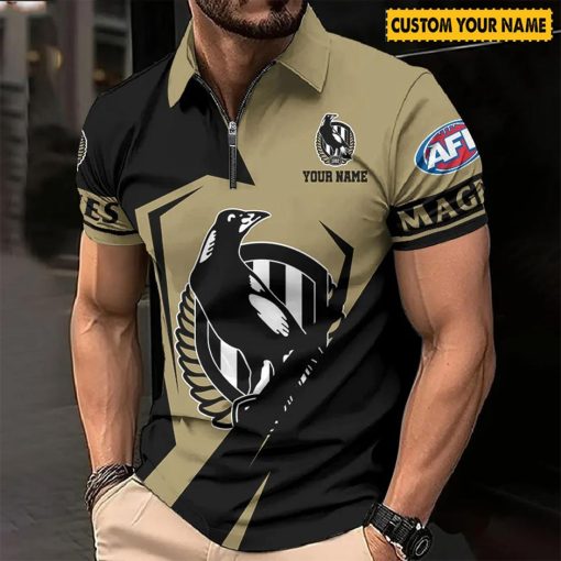 AFL Collingwood Magpies Custom Name Special Edition Zipper Polo Shirt