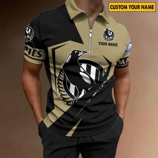 AFL Collingwood Magpies Custom Name Special Edition Zipper Polo Shirt