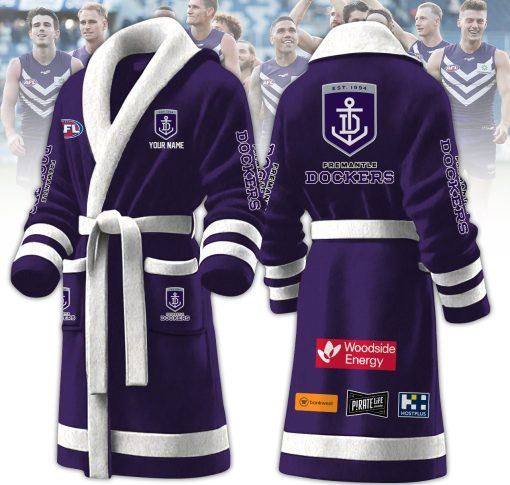 AFL Fremantle Dockers Custom Name New Version Fleece Bathrobe