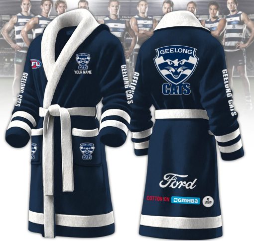 AFL Geelong Cats Custom Name New Version Fleece Bathrobe