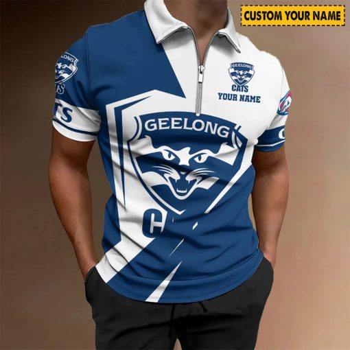 AFL Geelong Cats Custom Name Special Edition Zipper Polo Shirt