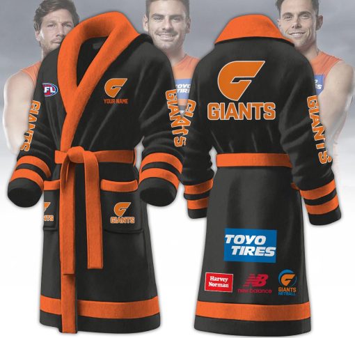 AFL Greater Western Sydney Giants Custom Name New Version Fleece Bathrobe