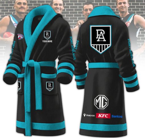 AFL Port Adelaide Custom Name New Version Fleece Bathrobe