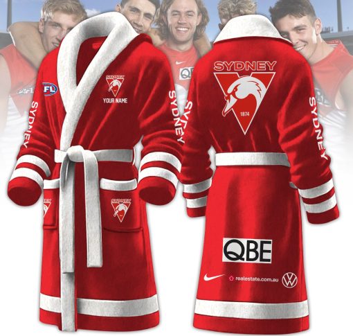AFL Sydney Swans Custom Name New Version Fleece Bathrobe