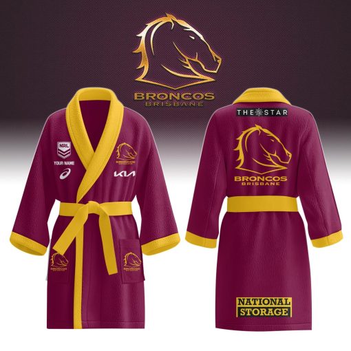 NRL Brisbane Broncos Custom Name New Edition Fleece Bathrobe