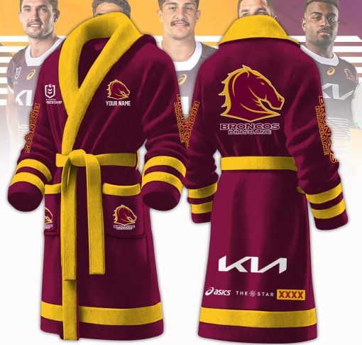 NRL Brisbane Broncos Custom Name New Version Fleece Bathrobe
