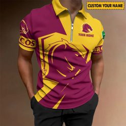 NRL Brisbane Broncos Custom Name Special Edition Zipper Polo Shirt