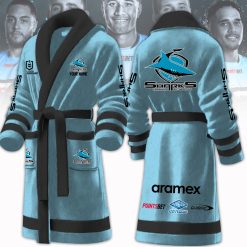NRL Cronulla-Sutherland Sharks Custom Name New Version Fleece Bathrobe