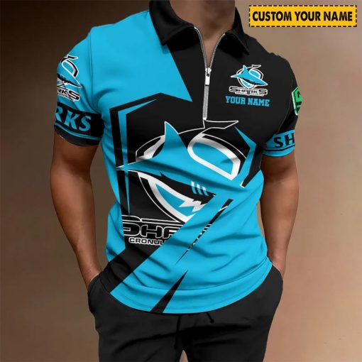 NRL Cronulla-Sutherland Sharks Custom Name Special Edition Zipper Polo Shirt