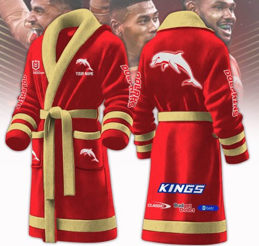 NRL Dolphins Custom Name New Version Fleece Bathrobe