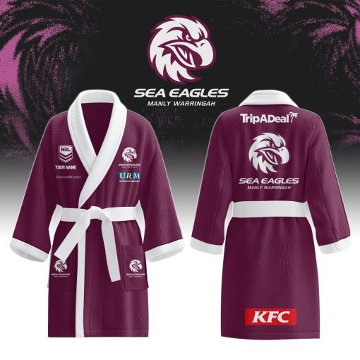 NRL Manly Warringah Sea Eagles Custom Name New Edition Fleece Bathrobe
