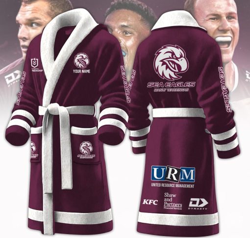 NRL Manly Warringah Sea Eagles Custom Name New Version Fleece Bathrobe
