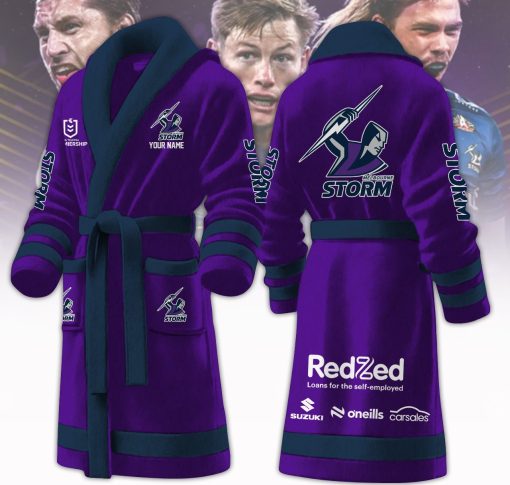 NRL Melbourne Storm Custom Name New Version Fleece Bathrobe