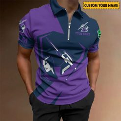 NRL Melbourne Storm Custom Name Special Edition Zipper Polo Shirt