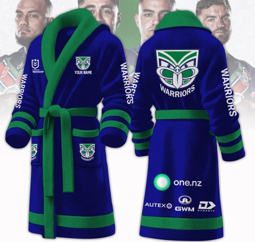 NRL New Zealand Warriors Custom Name New Version Fleece Bathrobe
