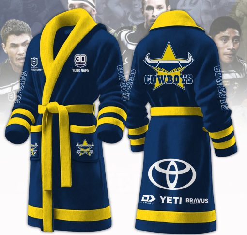 NRL North Queensland Cowboys Custom Name New Version Fleece Bathrobe