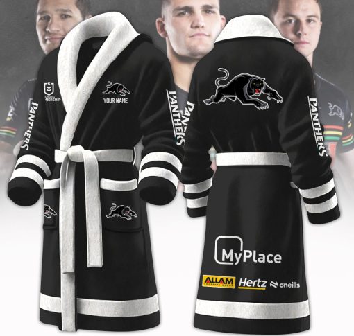 NRL Penrith Panthers Custom Name New Version Fleece Bathrobe