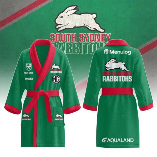 NRL South Sydney Rabbitohs Custom Name New Edition Fleece Bathrobe