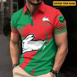 NRL South Sydney Rabbitohs Custom Name Special Edition Zipper Polo Shirt