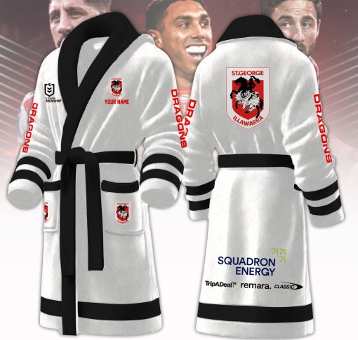 NRL St. George Illawarra Dragons Custom Name New Version Fleece Bathrobe