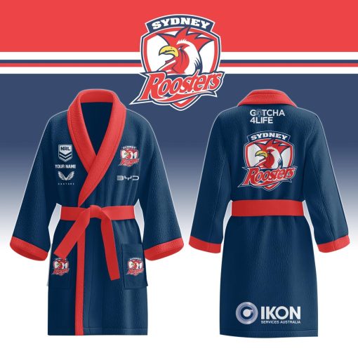 NRL Sydney Roosters Custom Name New Edition Fleece Bathrobe