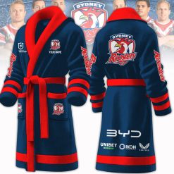 NRL Sydney Roosters Custom Name New Version Fleece Bathrobe