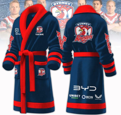 NRL Sydney Roosters Custom Name New Version Fleece Bathrobe