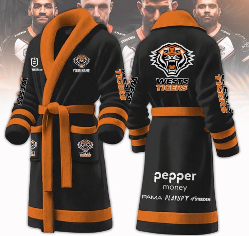 NRL Wests Tigers Custom Name New Version Fleece Bathrobe
