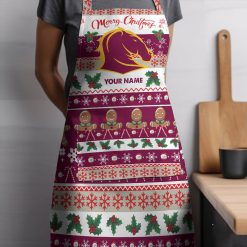 NRL Brisbane Broncos Custom Name Christmas Gift For Fans Apron