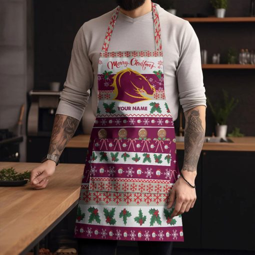 NRL Brisbane Broncos Custom Name Christmas Gift For Fans Apron