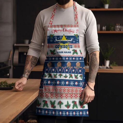 NRL North Queensland Cowboys Custom Name Christmas Gift For Fans Apron