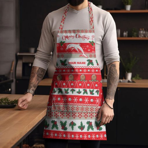 NRL Dolphins Custom Name Christmas Gift For Fans Apron