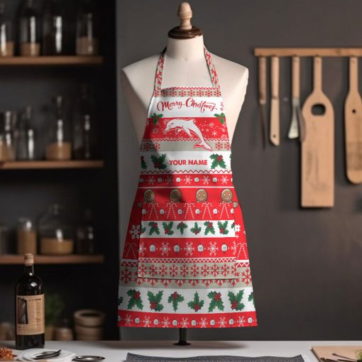 NRL Dolphins Custom Name Christmas Gift For Fans Apron