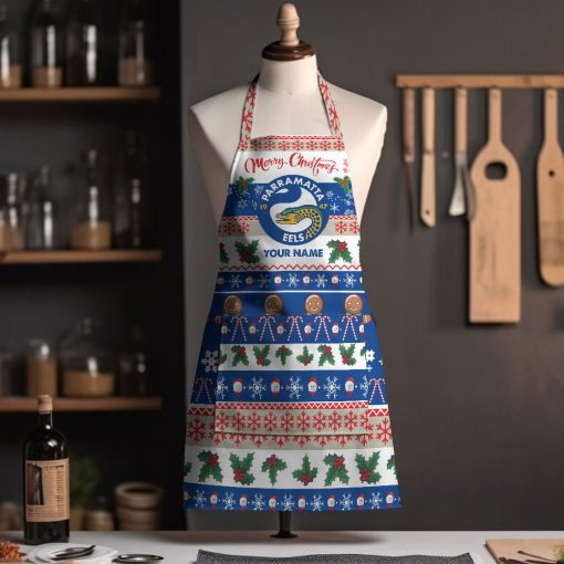 NRL Parramatta Eels Custom Name Christmas Gift For Fans Apron