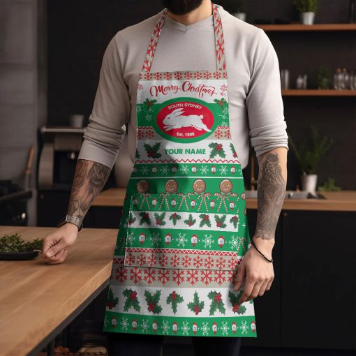 NRL South Sydney Rabbitohs Custom Name Christmas Gift For Fans Apron